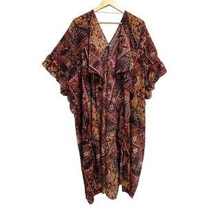 Ecote Kimono Cardigan Womens One Size Multicolor Boho‎ Aztec Sheer Open Front